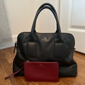 Kate Spade med leather satchel purse & wallet set - Black purse, maroon wallet